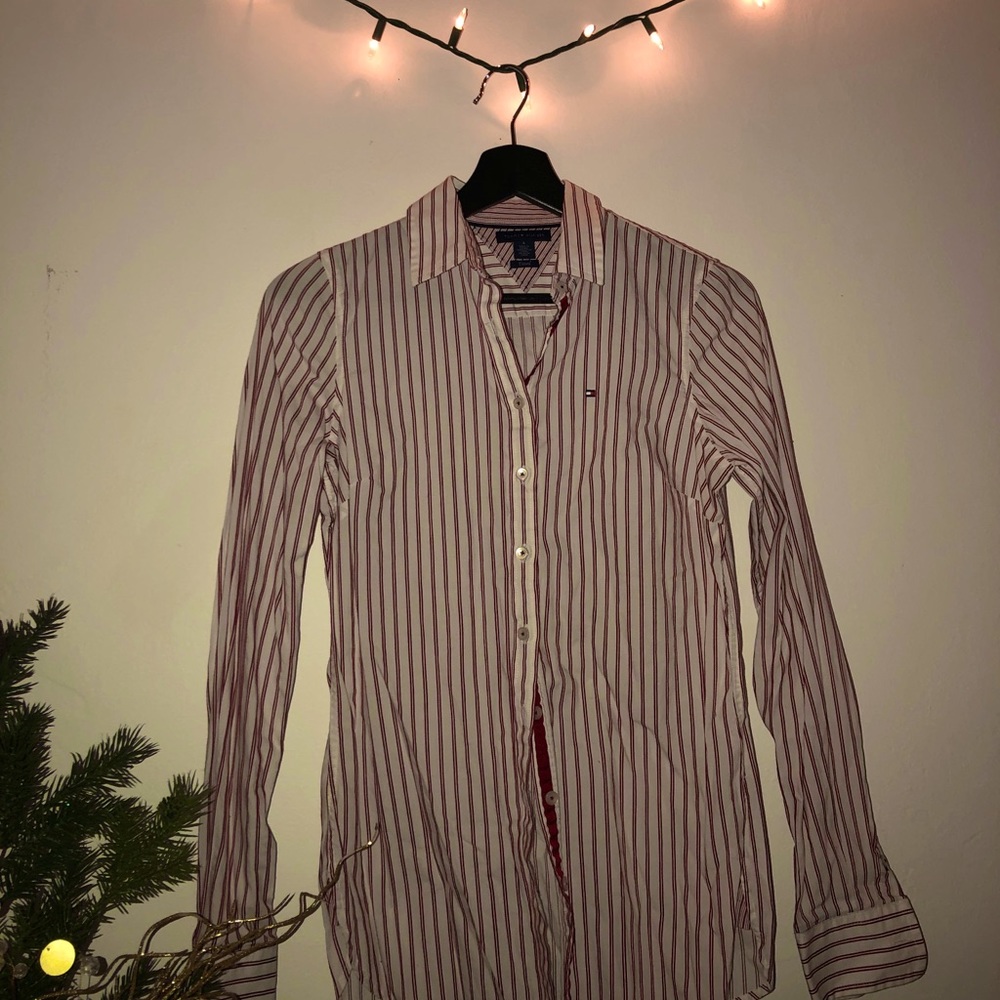 Tommy Hilfiger red and white stripped button down